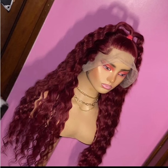 💋 24” Burgundy Crimped WigLace Frontal180% Density 💋